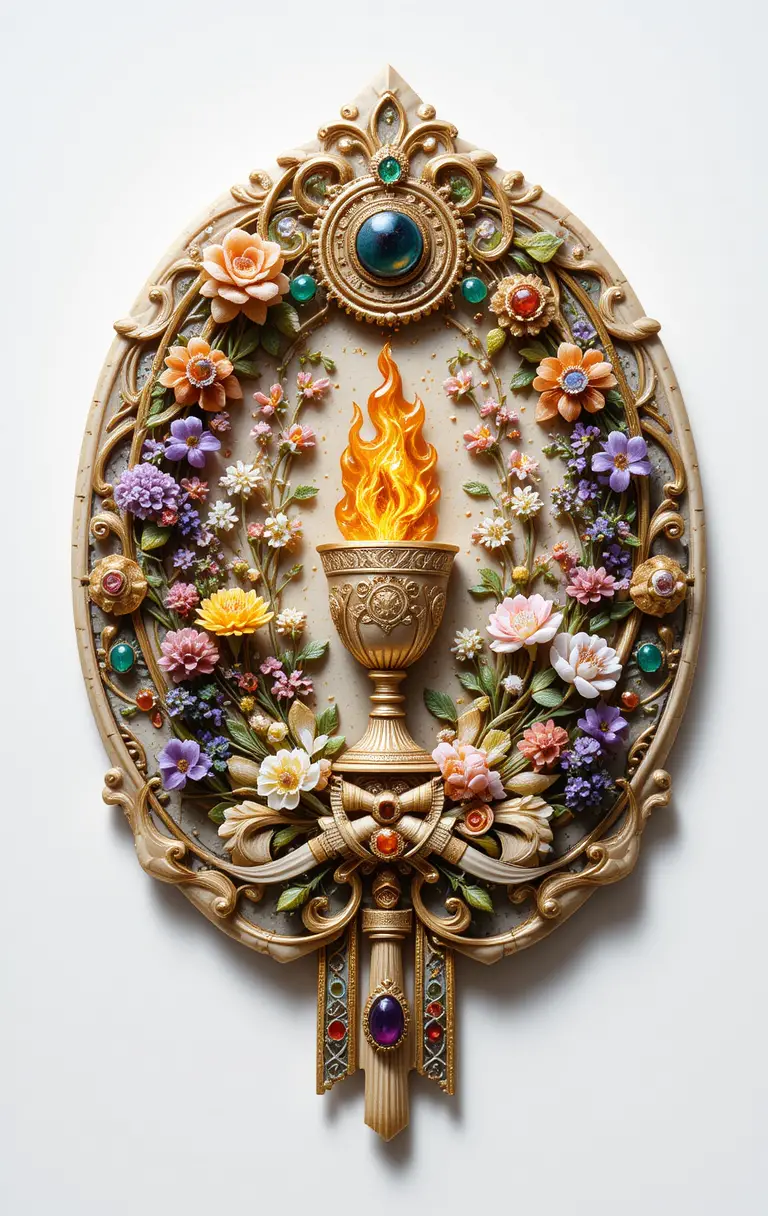 Studio photo of carved Beltane stone medallion on white