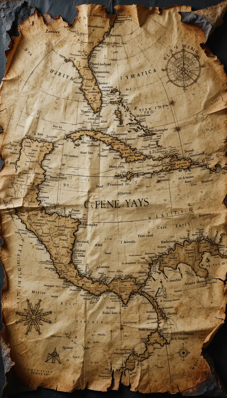 Ancient Pirate Treasure Map On Wrinkled Charred Parchment