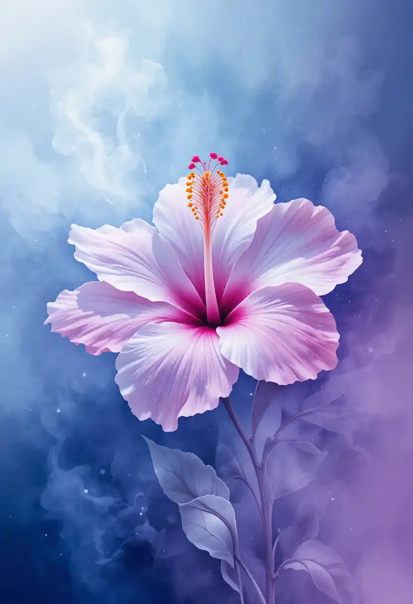 Delicate Hibiscus In Soft Watercolor With Misty Gradient