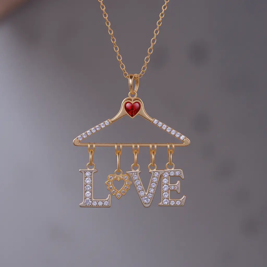 Delicate gold necklace with heart and love letter pendant