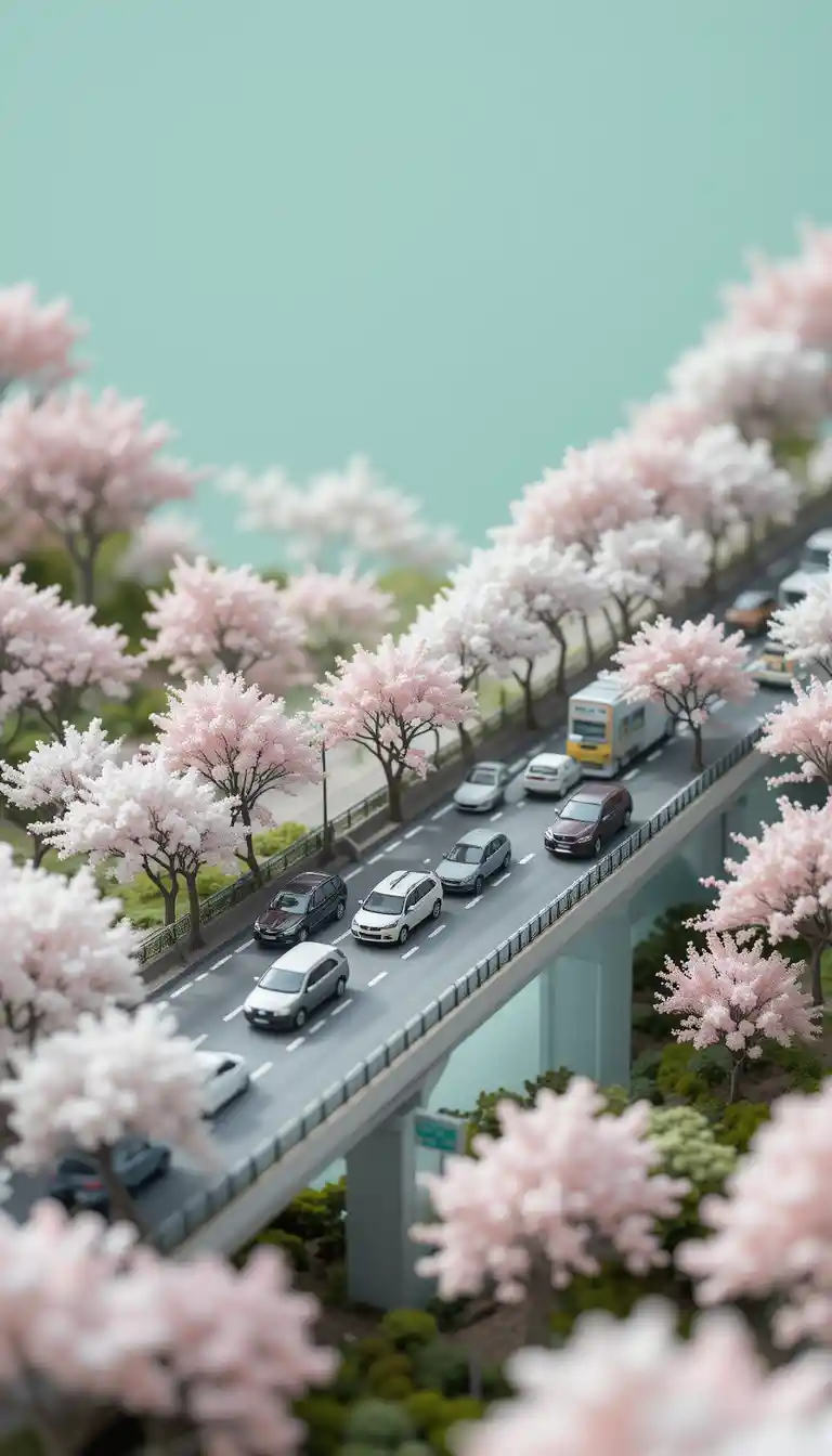 微縮城市天橋與汽車的微距視角
