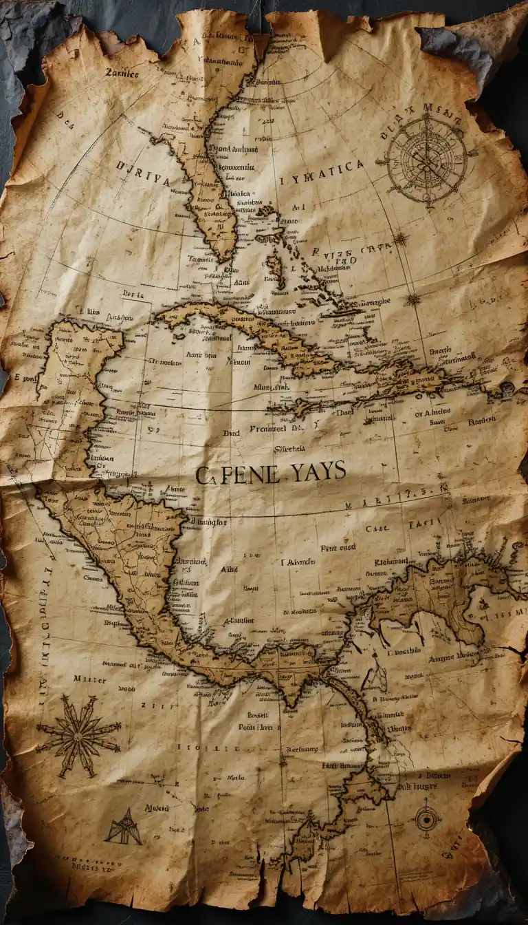 Ancient Pirate Treasure Map On Wrinkled Charred Parchment