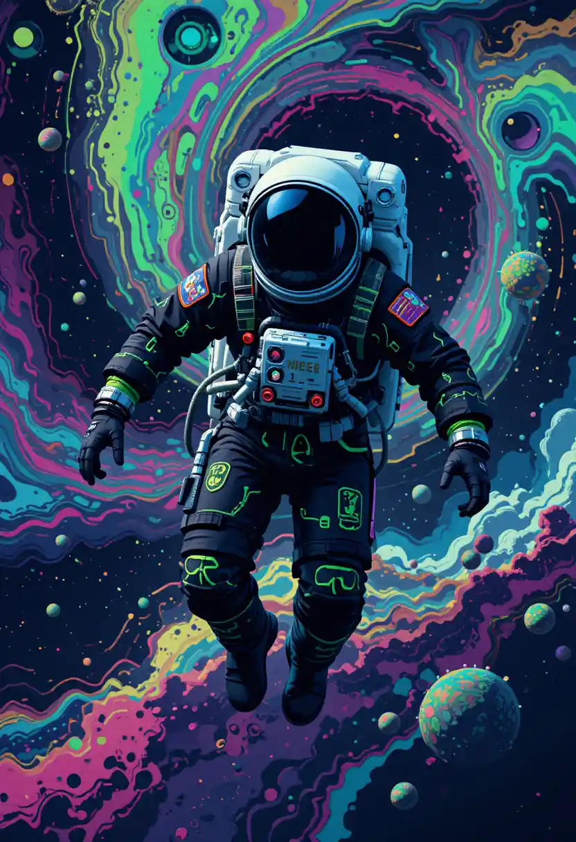 Astronaut In Psychedelic Black And Green Space Suit