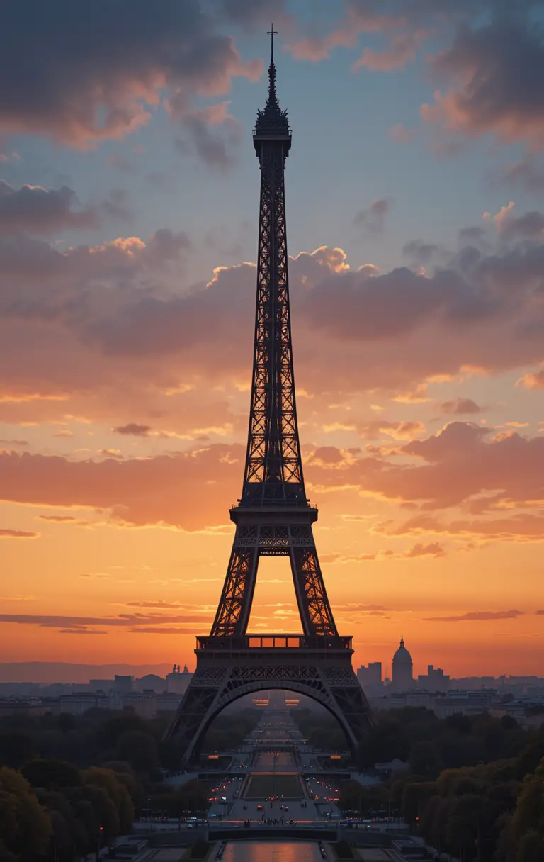 Serene sunset light over the Eiffel Tower in Paris