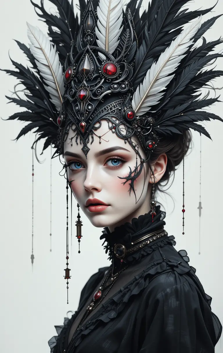 Woman in black headpiece facing the camera