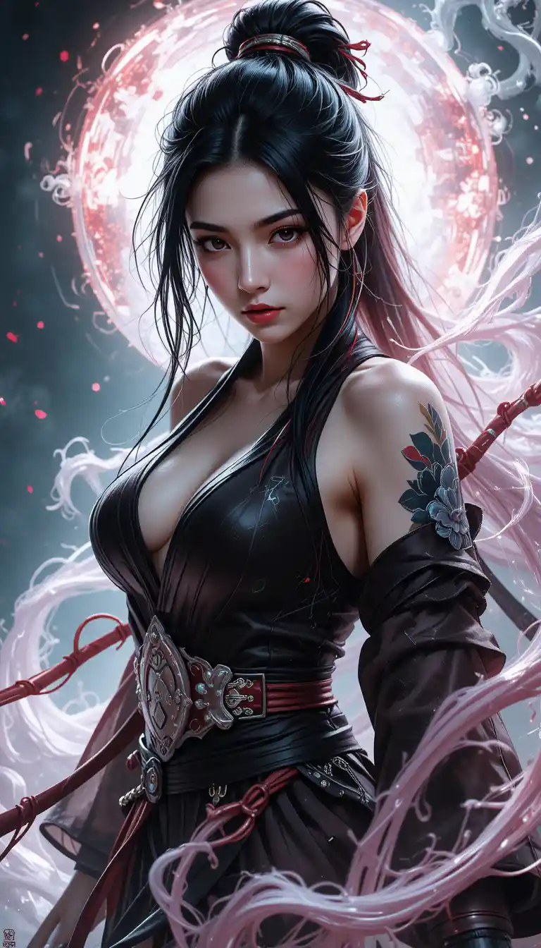 Alluring ninja woman portrait with mysterious aura