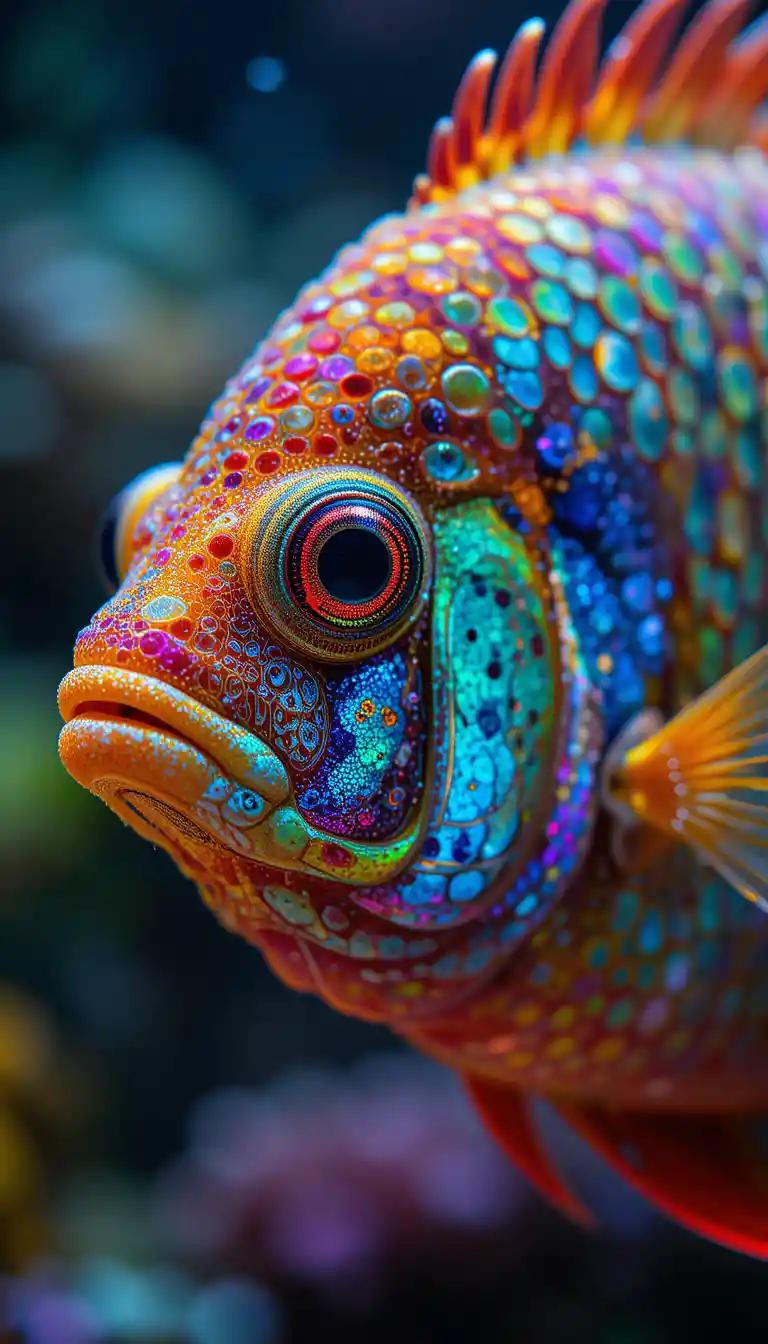 Macro view of colorful fish in an underwater scene