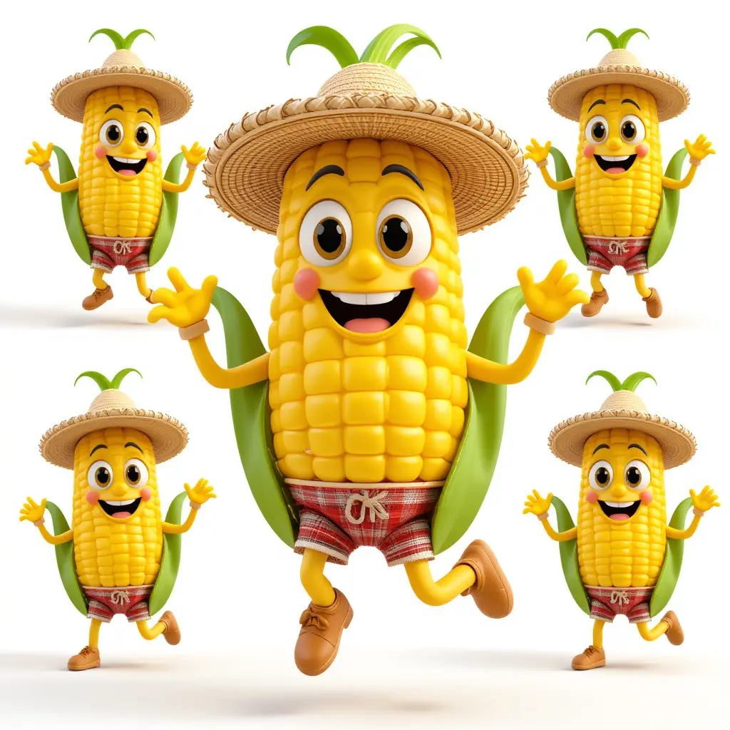 Cheerful 3D corn cartoon character for festa junina
