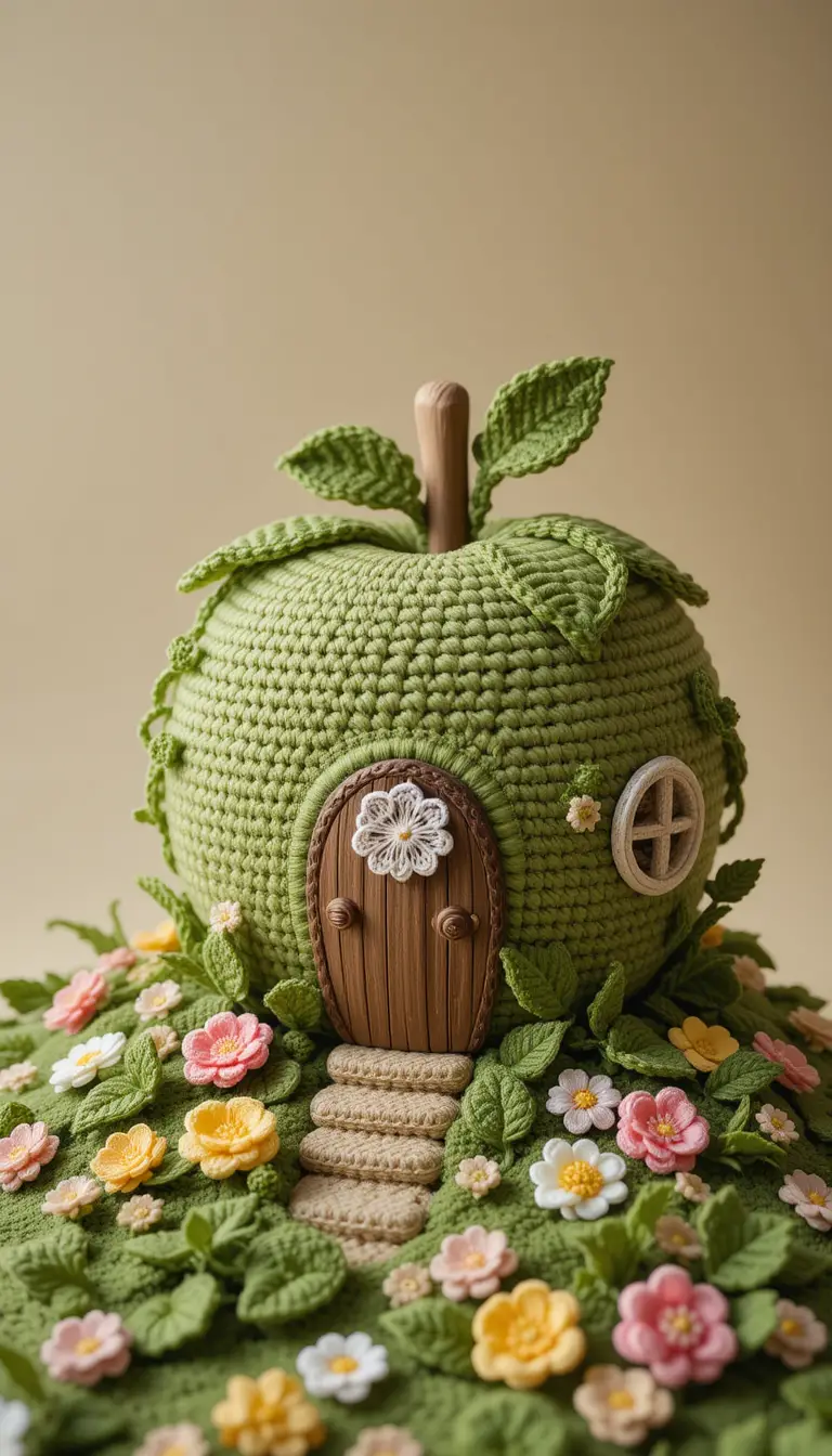 Crochet Apple House In A Fairy Tale Garden Scene