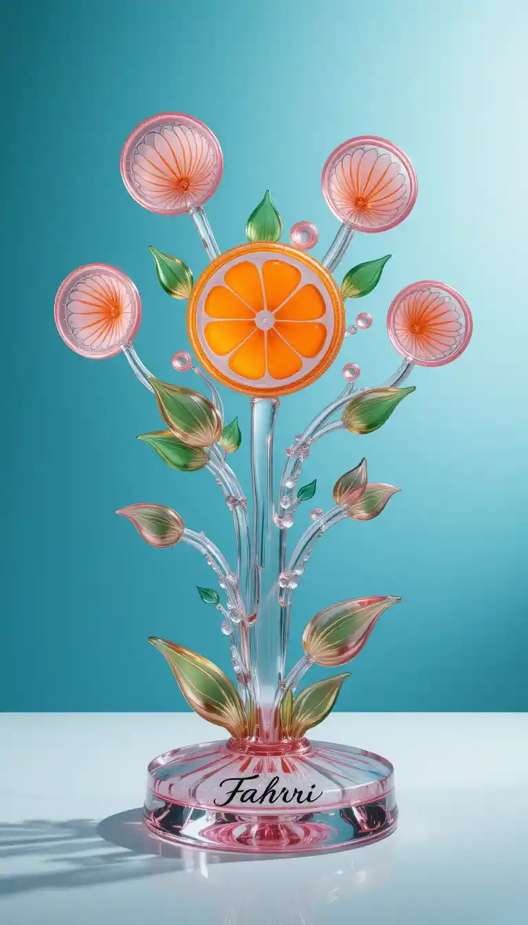 Whimsical glass sculpture with floral inspired design