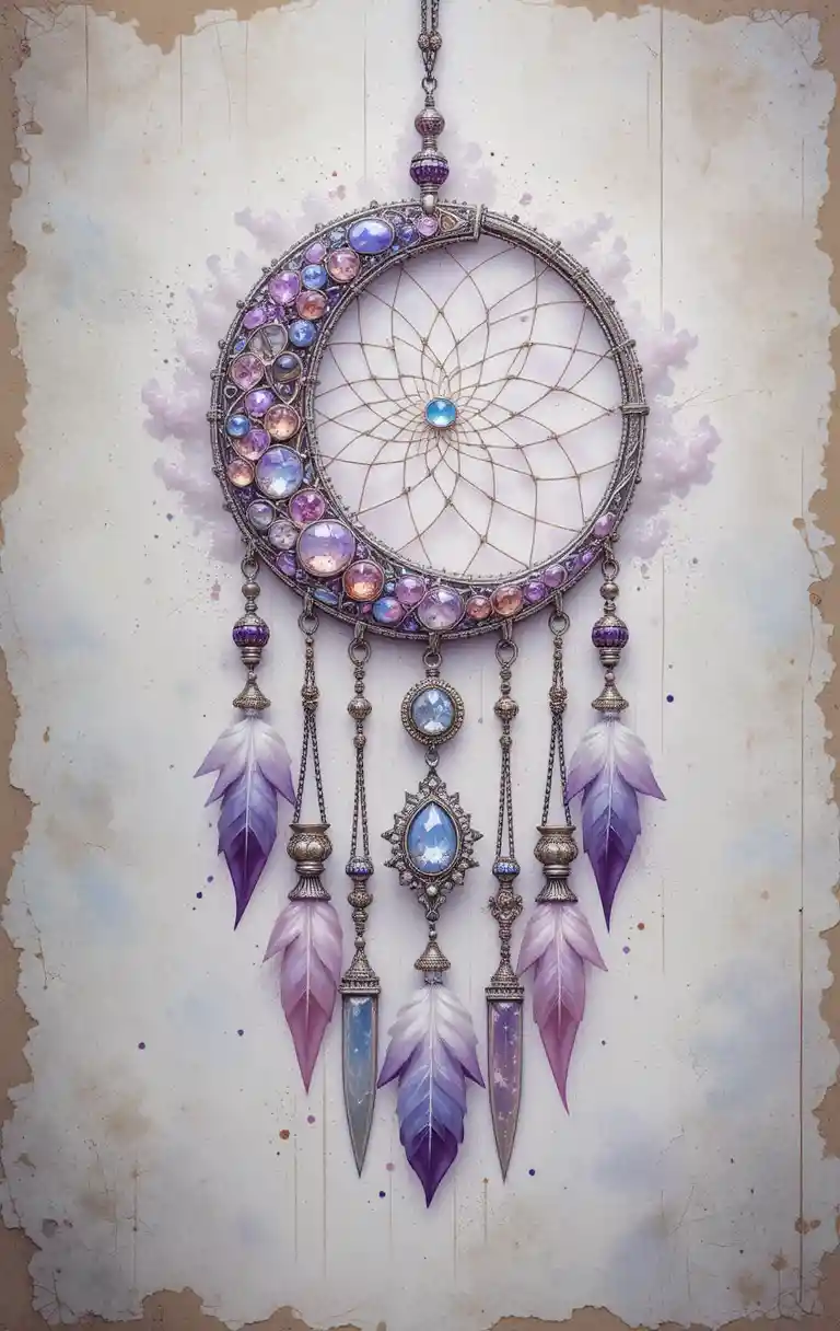 Dreamcatcher With Crescent Moon And Crystal Gemstones