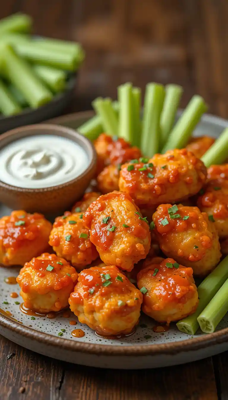 Buffalo paneer wings with celery and blue cheese dip