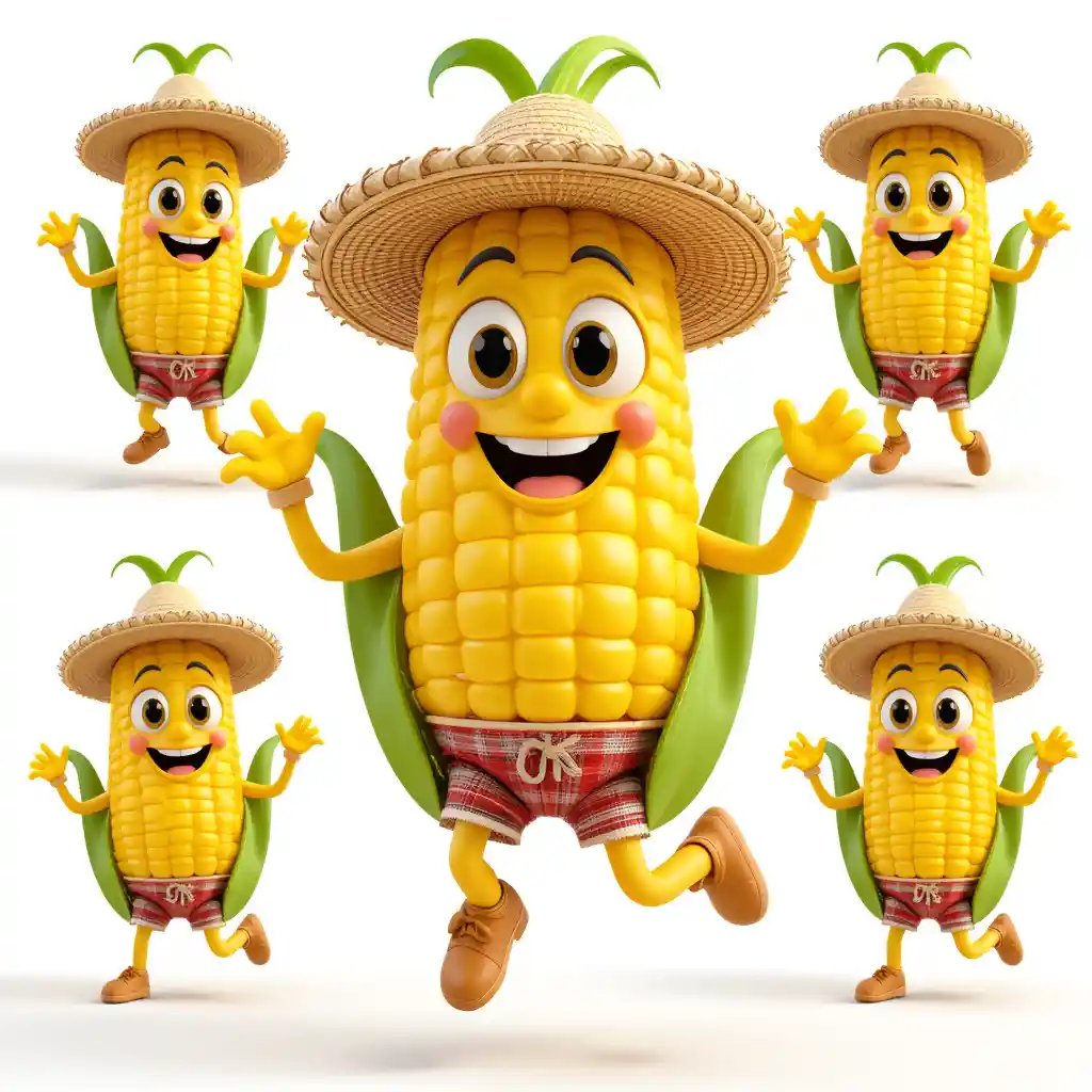 Cheerful 3D corn cartoon character for festa junina