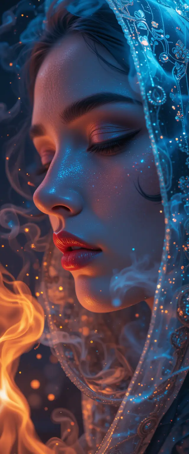 Ethereal close up portrait of a serene young girl