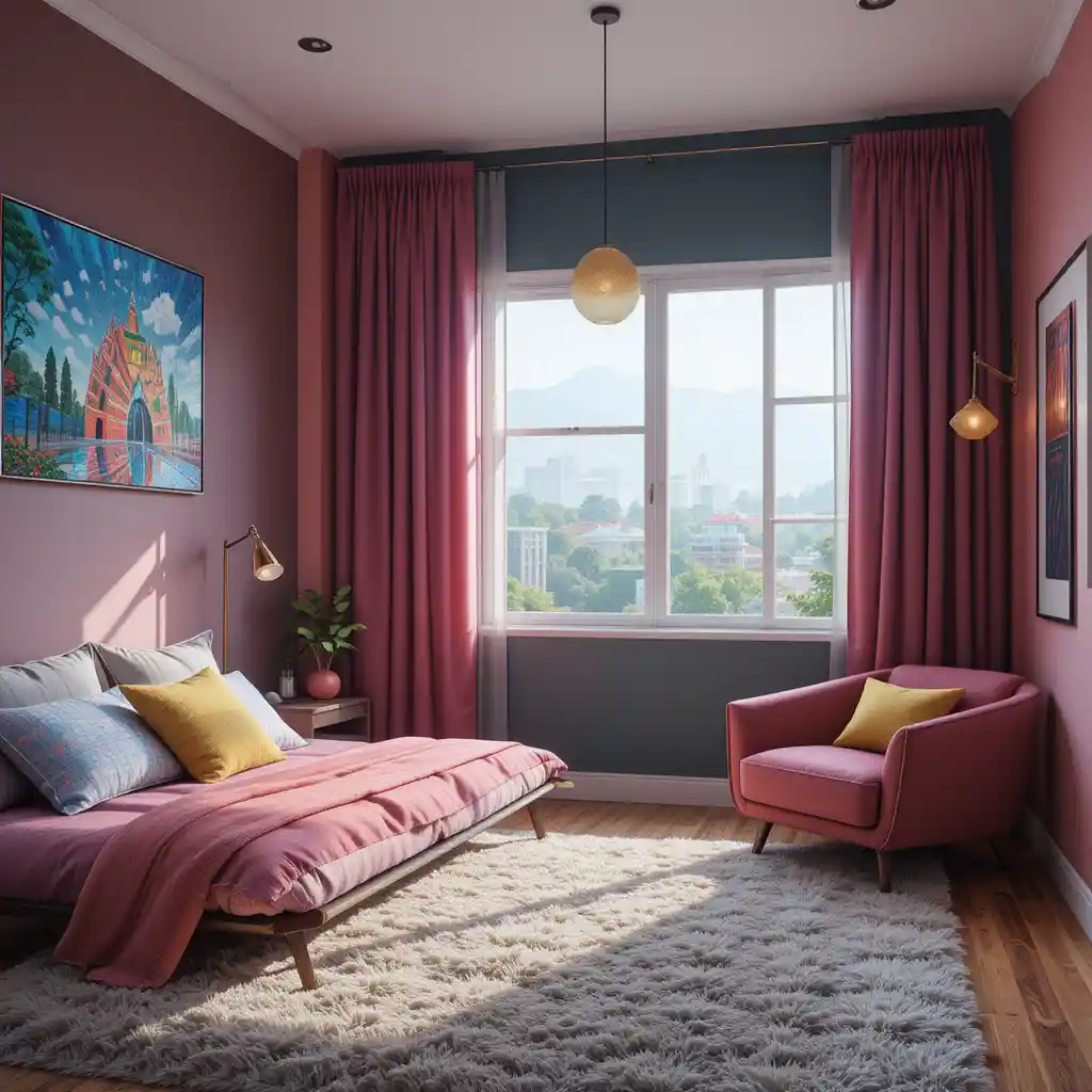 Colorful bedroom design with couch by a bright window