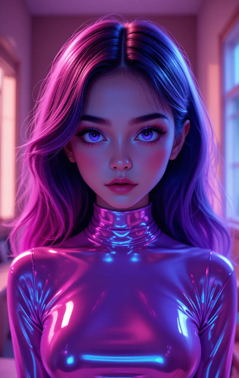 3d animated portrait of a young woman in purple