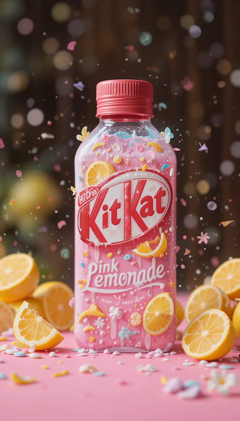 Whimsical kitkat pink lemonade limited edition packaging label