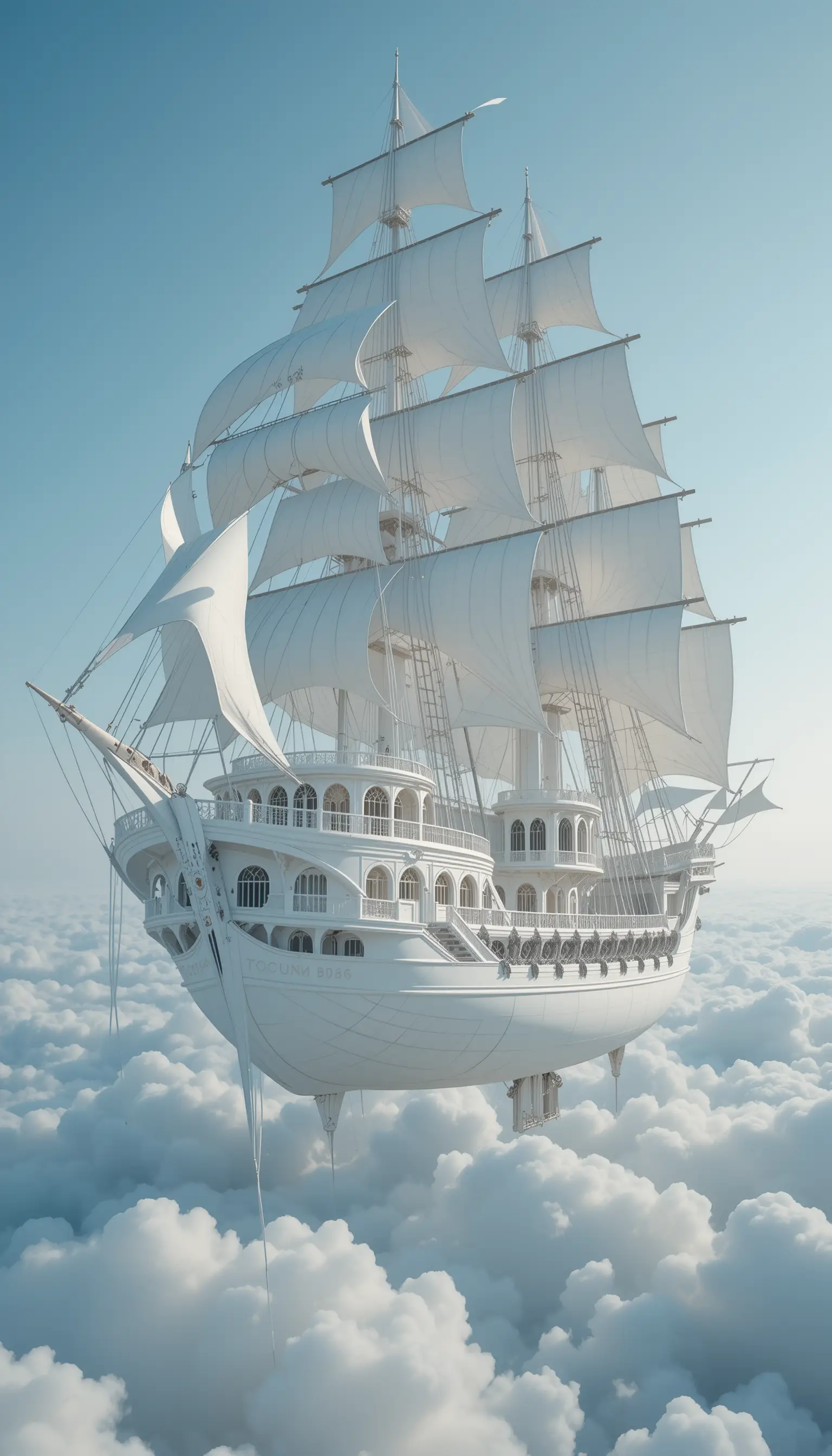 Surreal Floating Mansion Ship On A Cloudlike Ocean