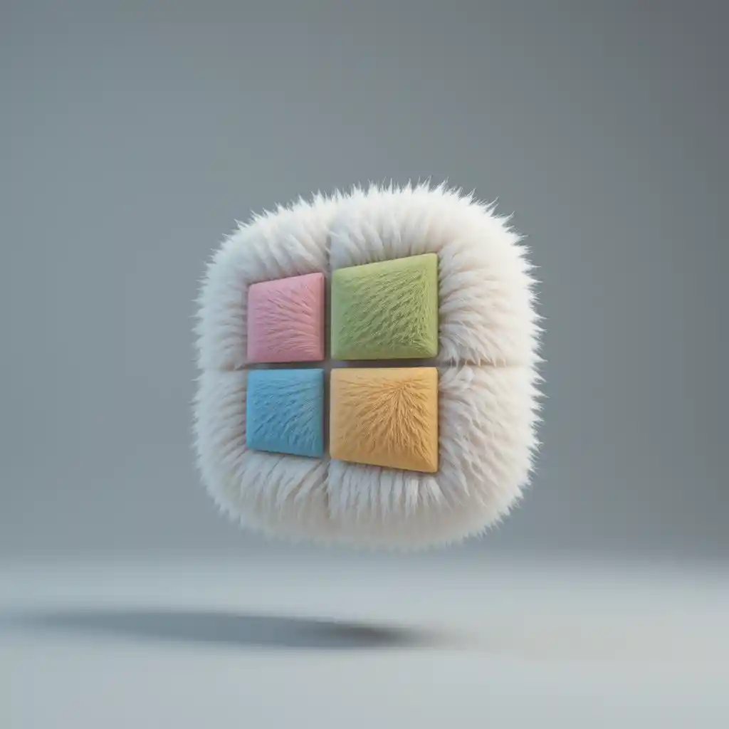 Fluffy 3D logo floating on soft gray background