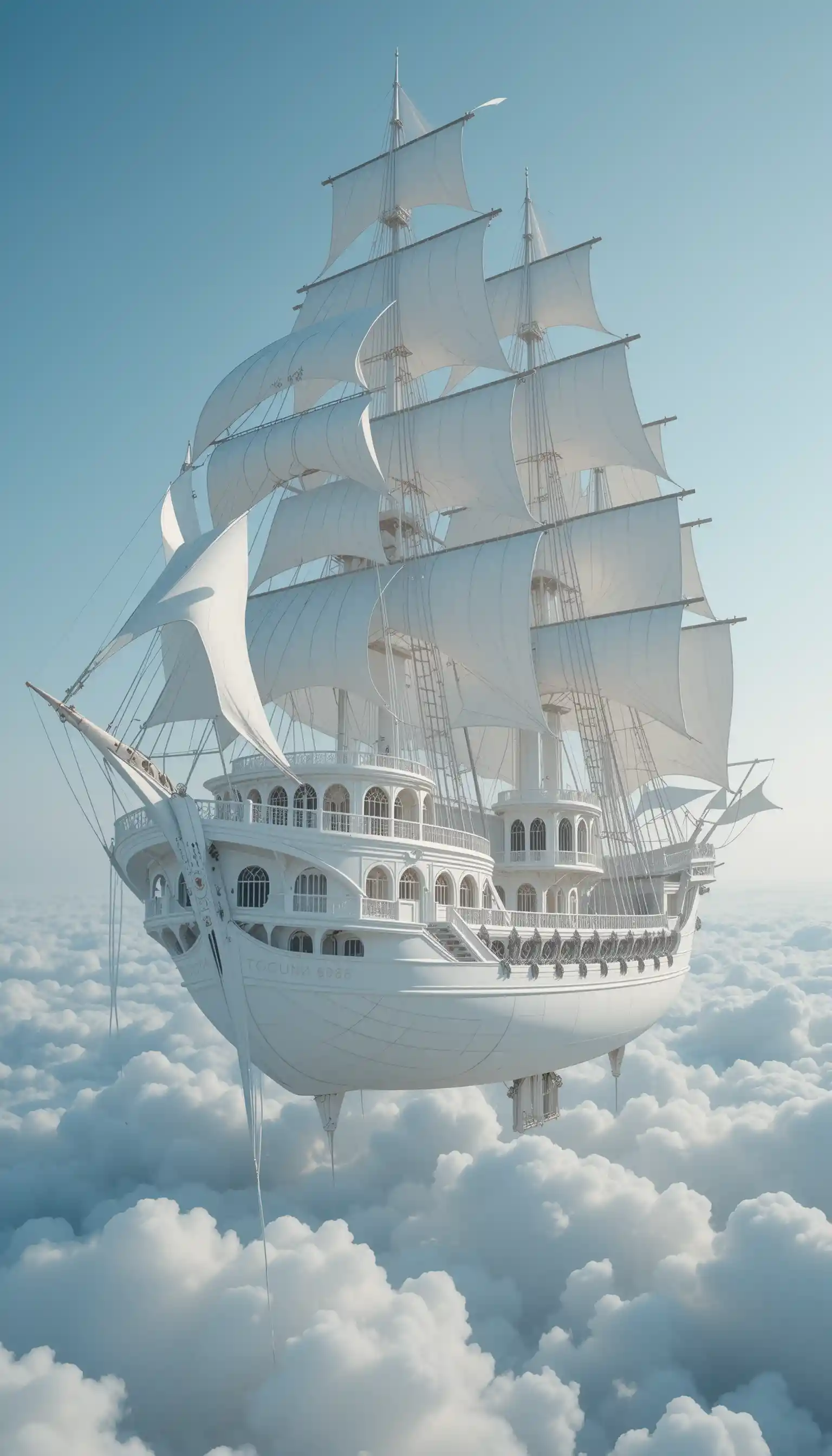 Surreal Floating Mansion Ship On A Cloudlike Ocean