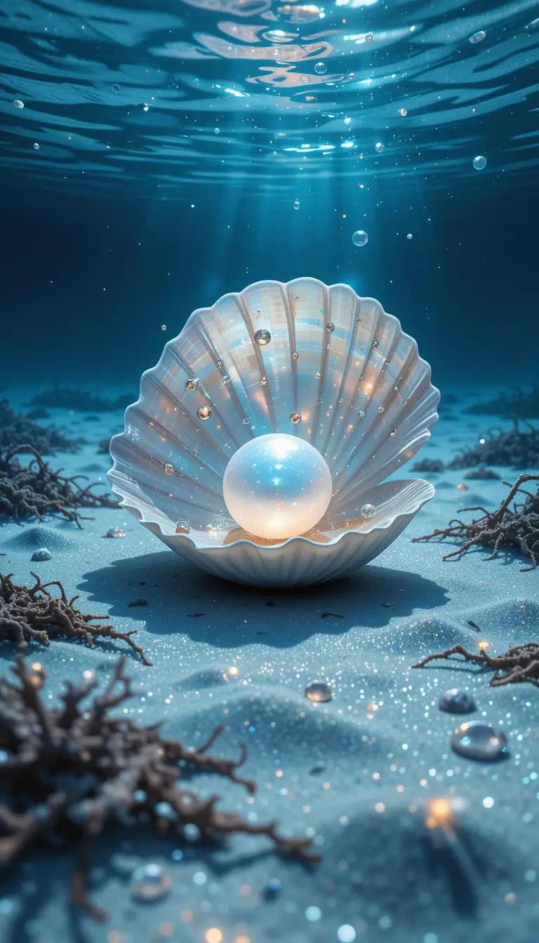 Glowing Pearl In A Seashell On The Ocean Floor