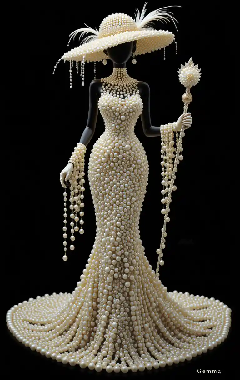 Pearl silhouette fashion woman in elegant full length gown