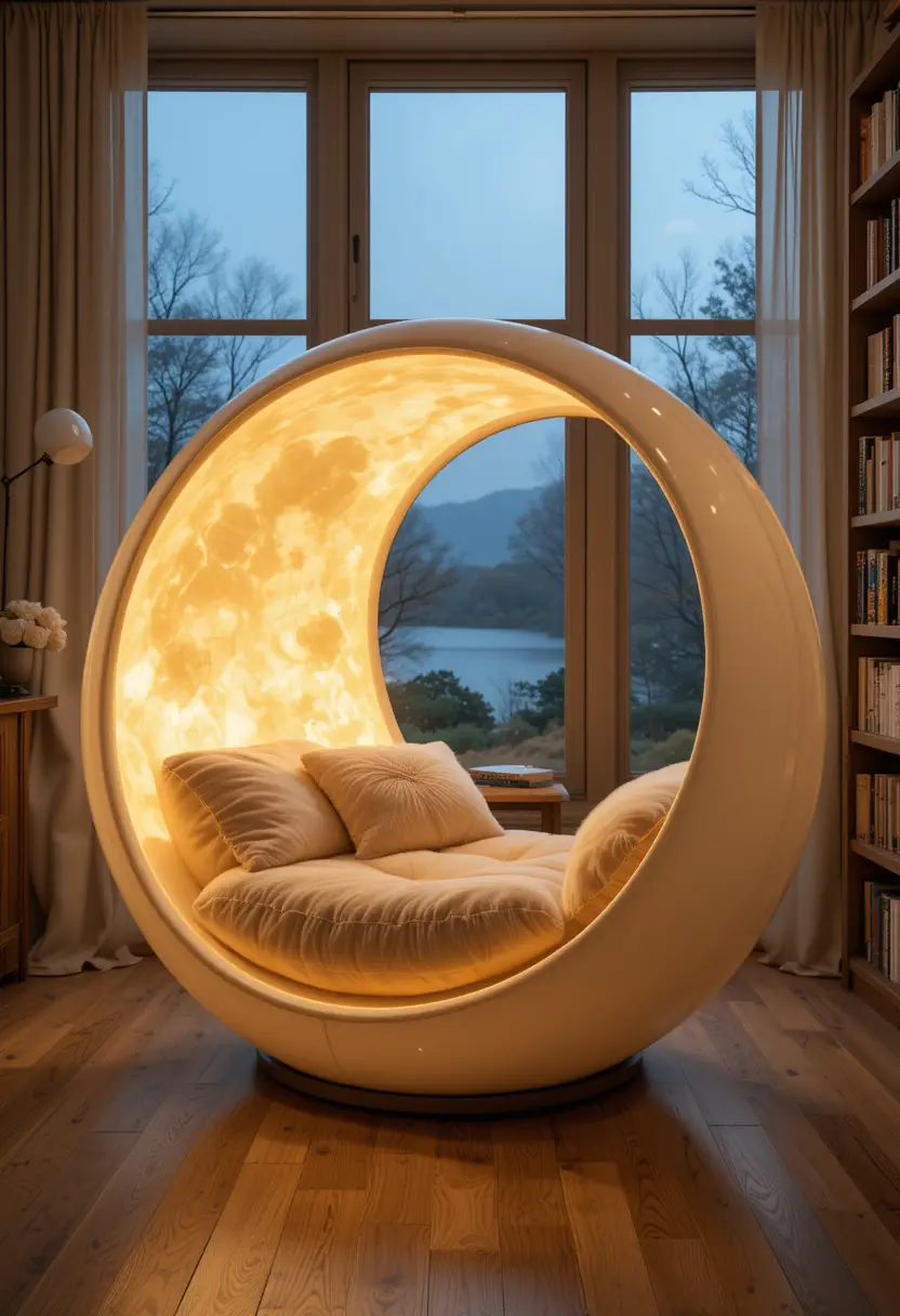 Futuristic Moon Inspired Chair In Cozy Living Room