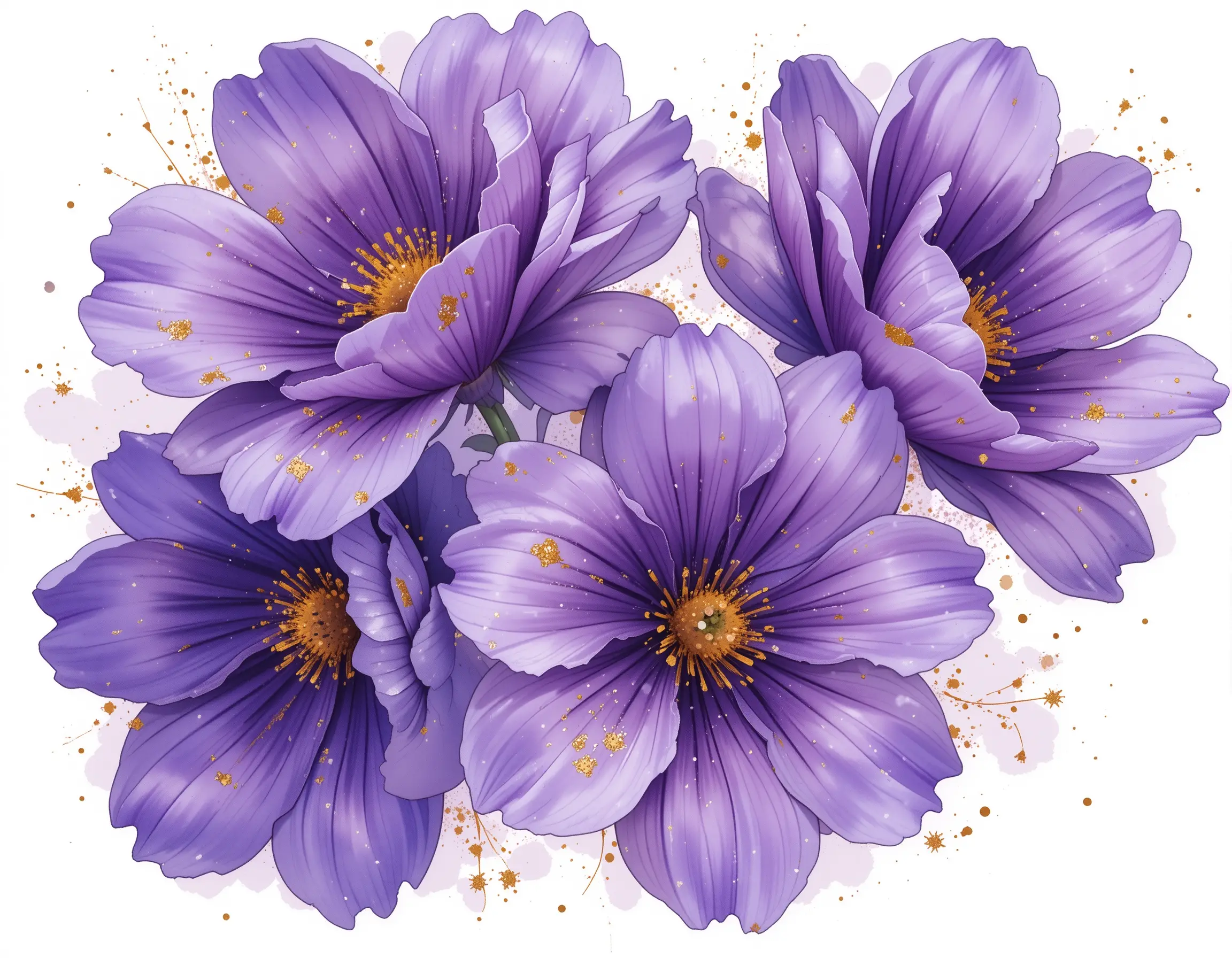Purple Watercolor Flowers On Clean White Background
