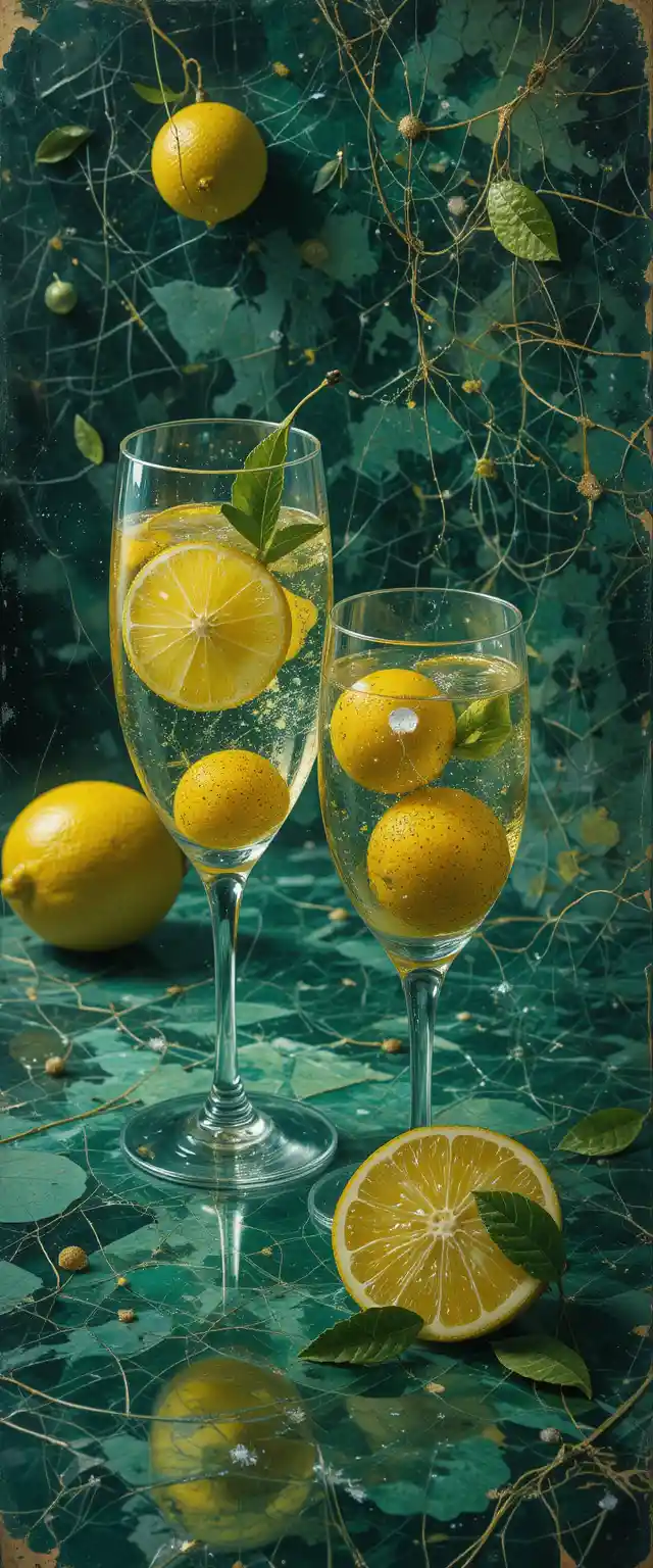 Retro eyeglasses on scratched paper with limone fruits