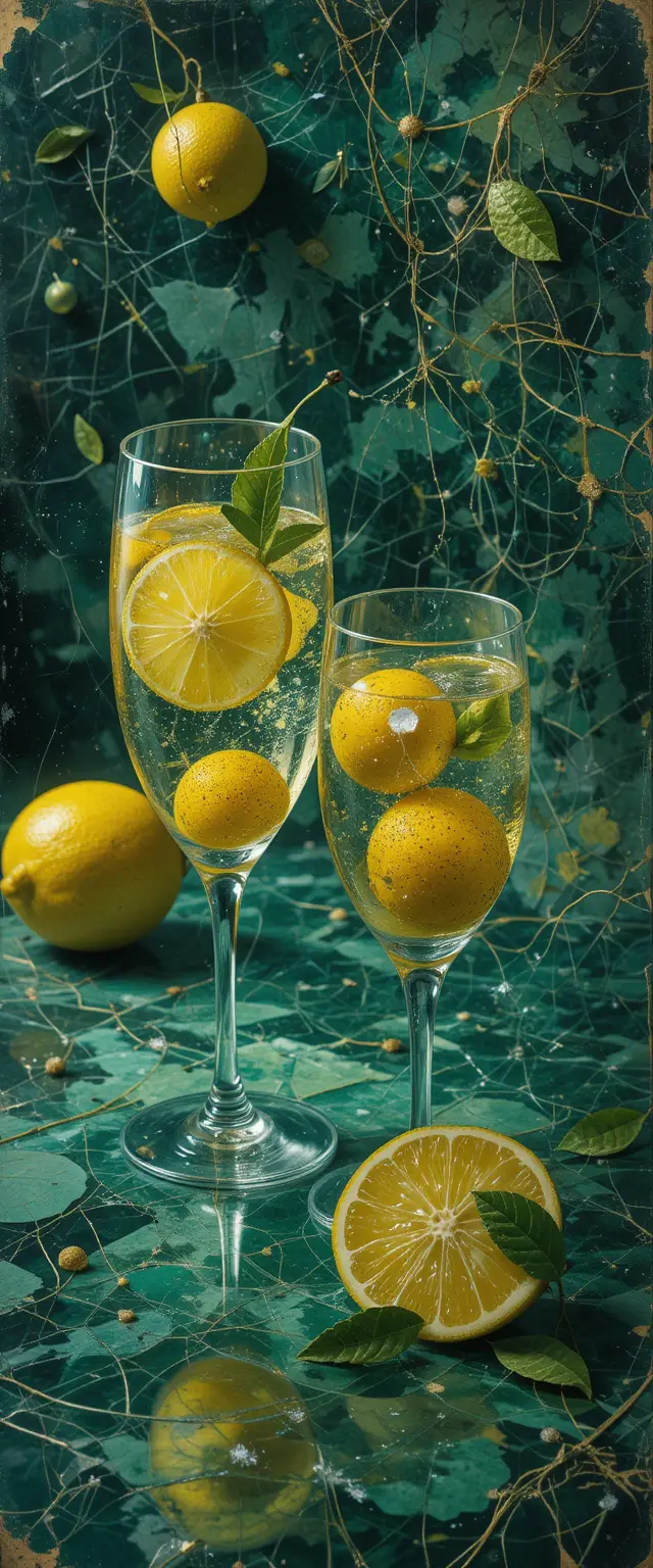 Retro eyeglasses on scratched paper with limone fruits