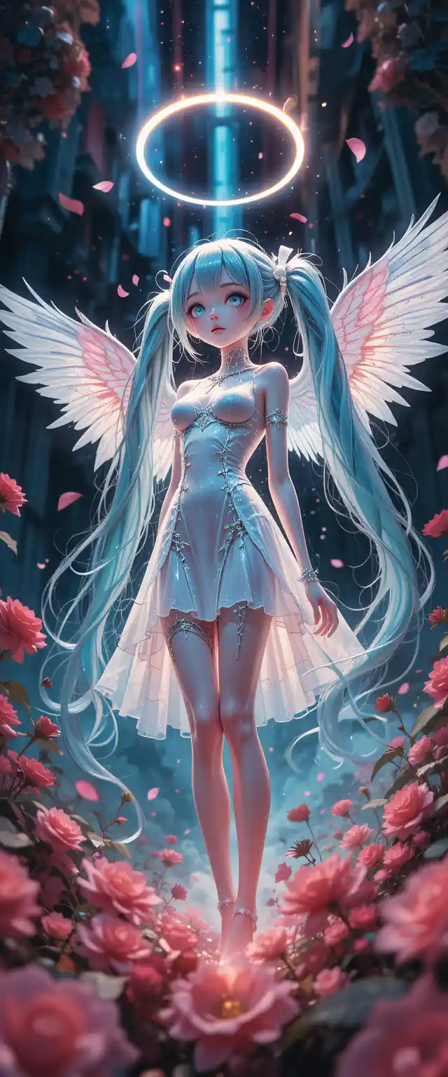 Glowing ink illustration of a fragile fantasy girl
