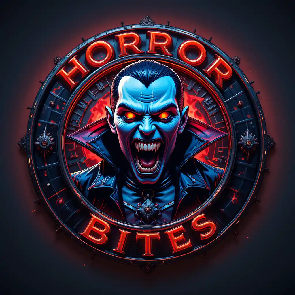 Emblema futuristico di vampiro steampunk con logo 3D circolare