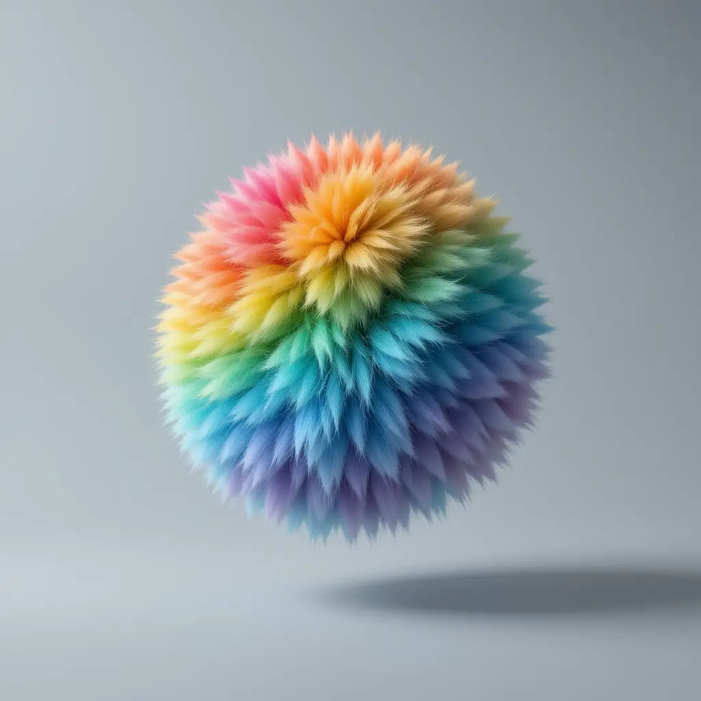 Fluffy 3D rainbow city icon on soft gray background