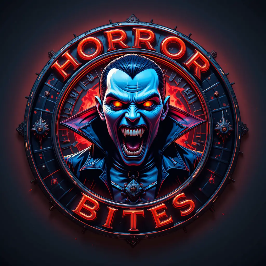 Futuristic steampunk vampire emblem with circular 3d logo