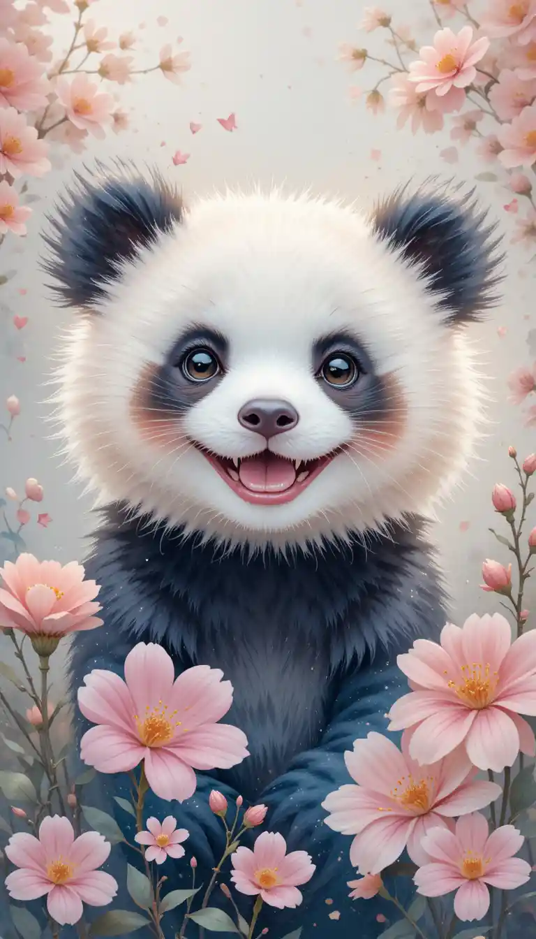 Dreamy watercolor panda with pastel flowers illustration