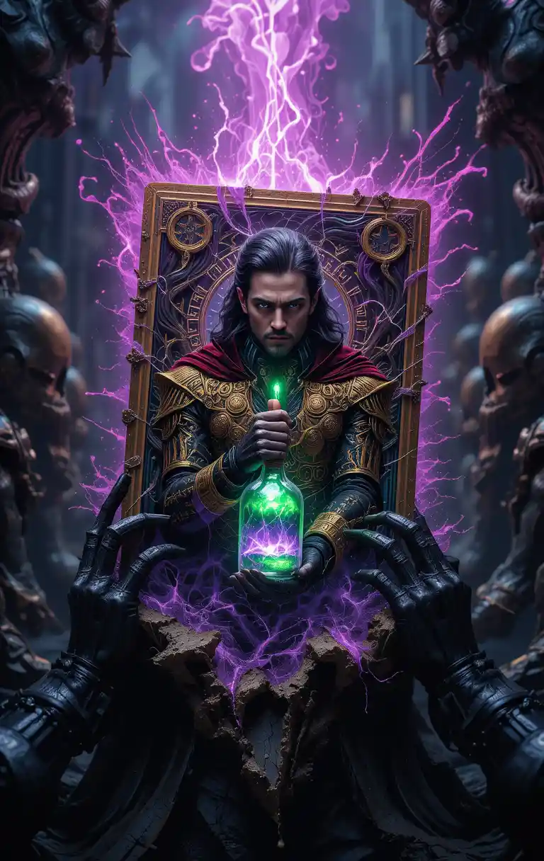 Prince And Cybernetic Robots Emerging Through Arcane Card