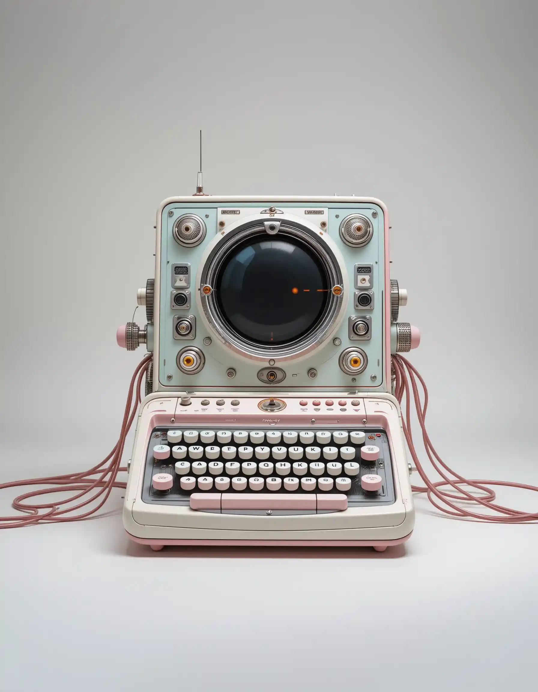 Retro futurist typewriter quantum device in studio light
