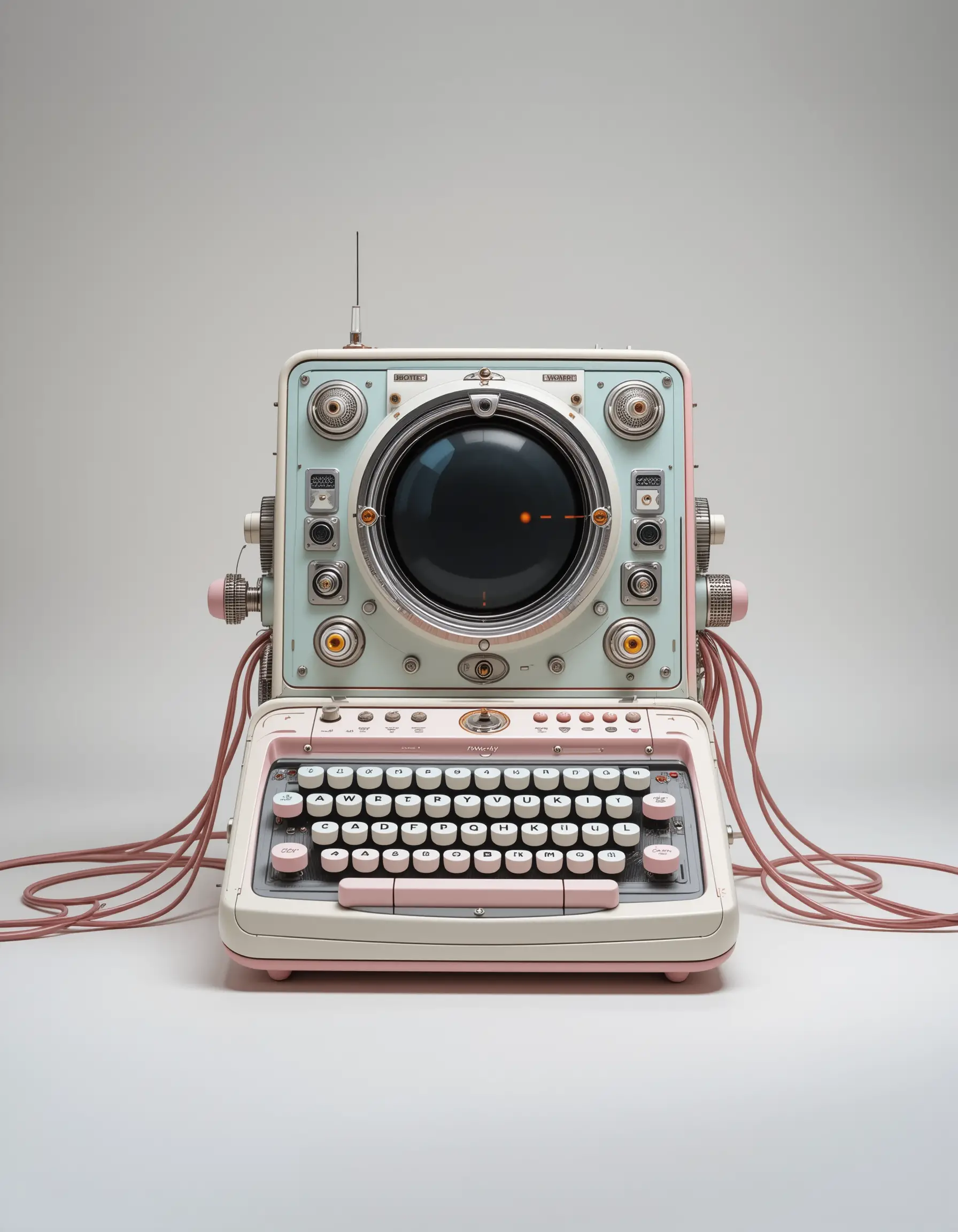 Retro futurist typewriter quantum device in studio light