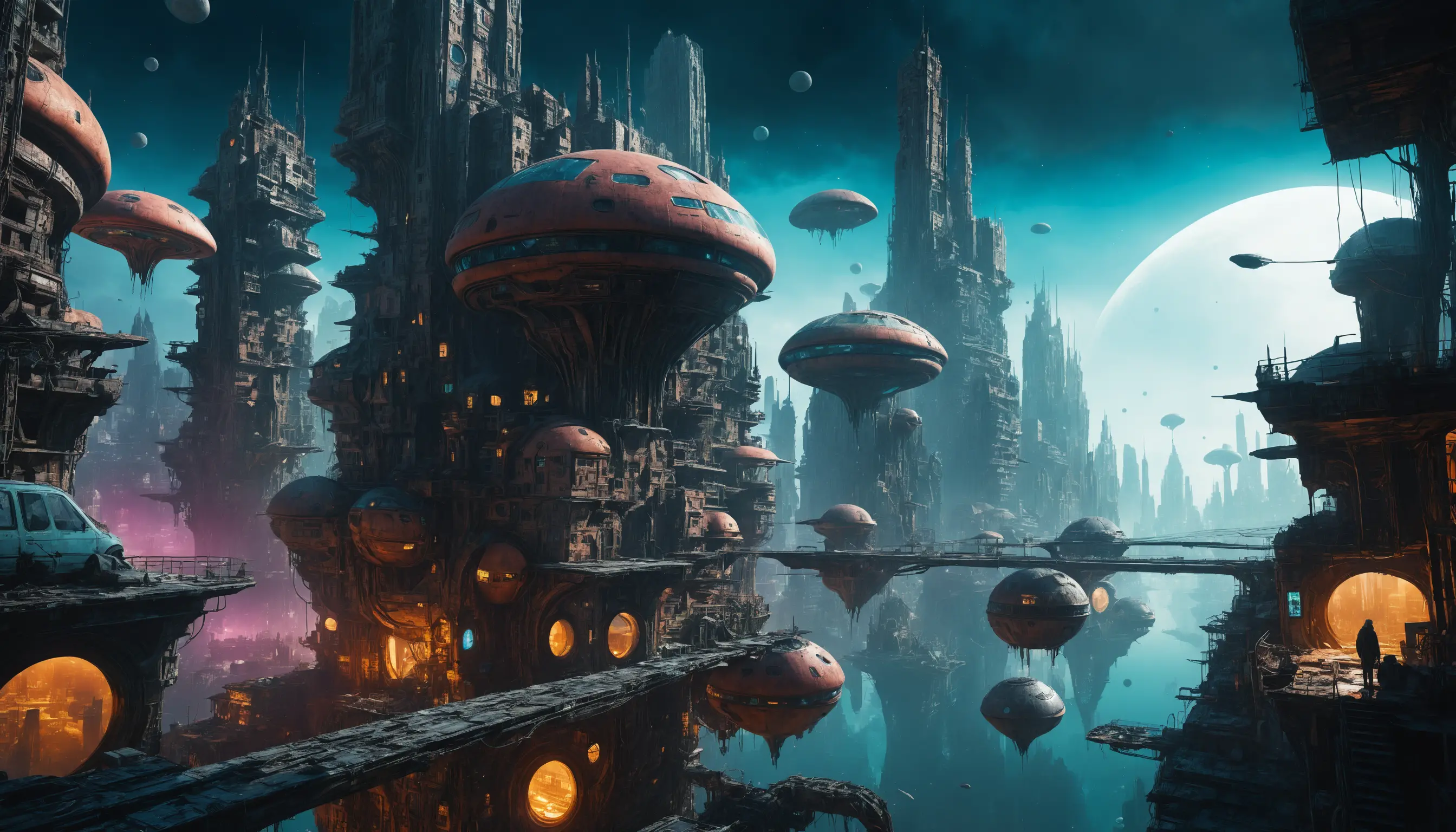 Surreal Futuristic Cityscape With Floating Structures And Ruins