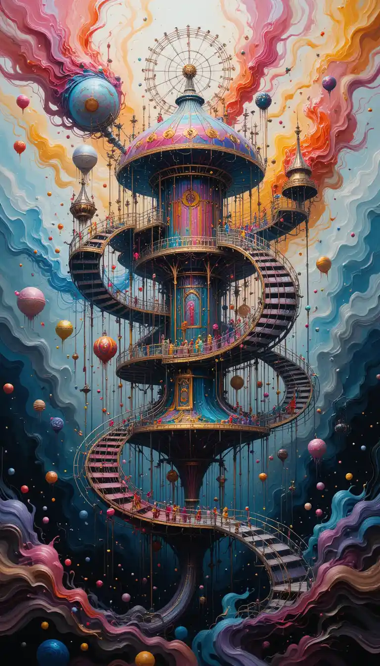 Surreal abstract structure floating in a dreamlike space