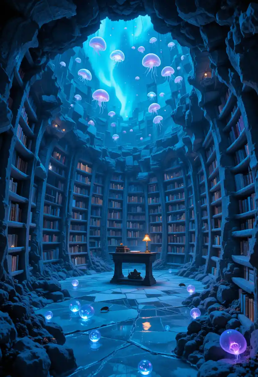 Underwater coral library beneath glowing polar ice