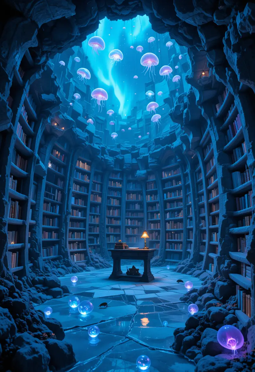 Underwater coral library beneath glowing polar ice
