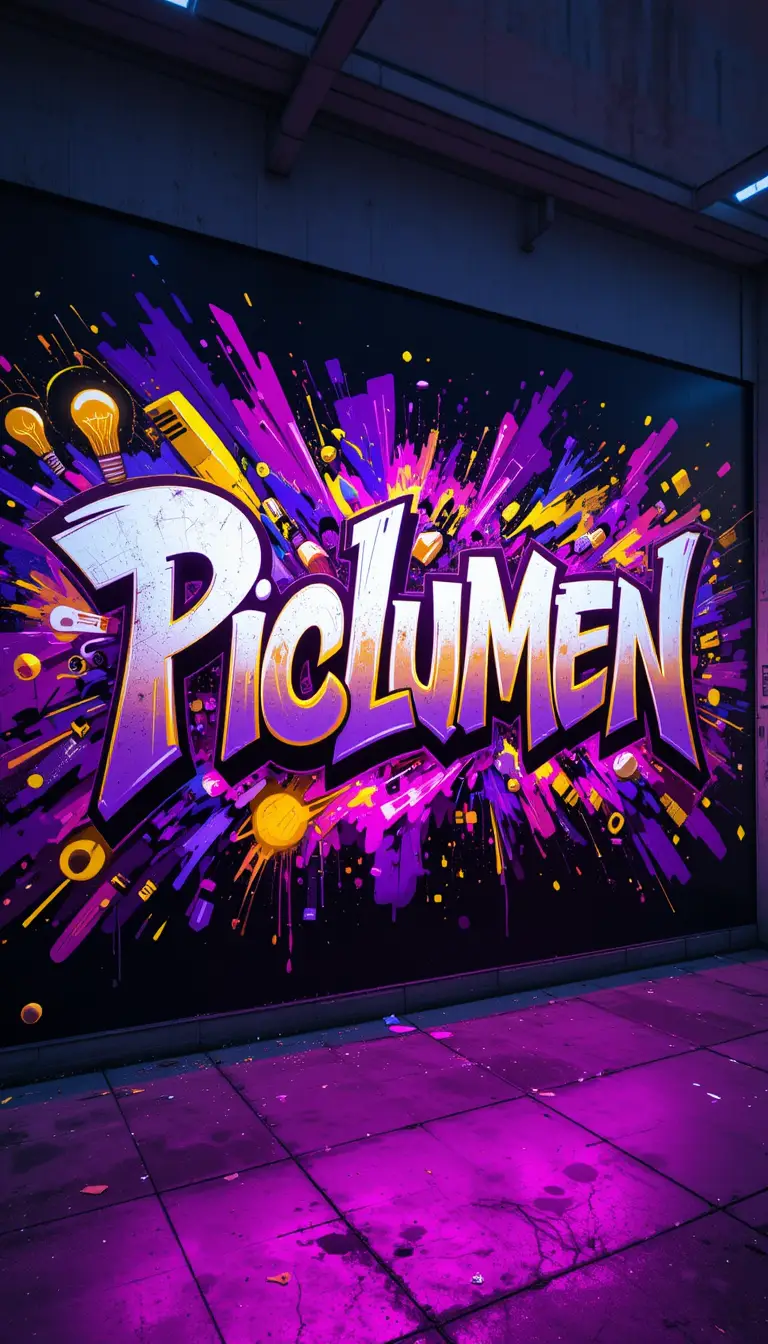 Neon graffiti typography of the word Piclumen
