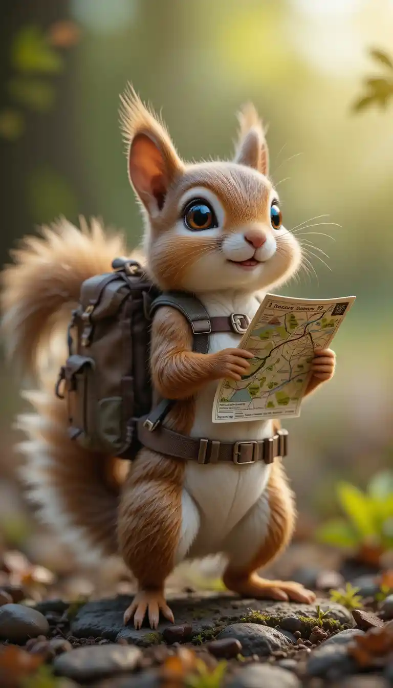 Curious little squirrel explorer ready for forest adventure