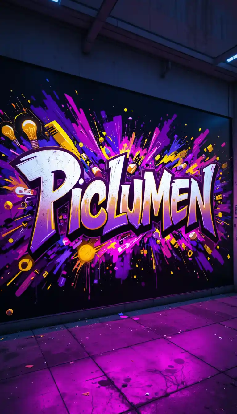 Neon graffiti typography of the word Piclumen