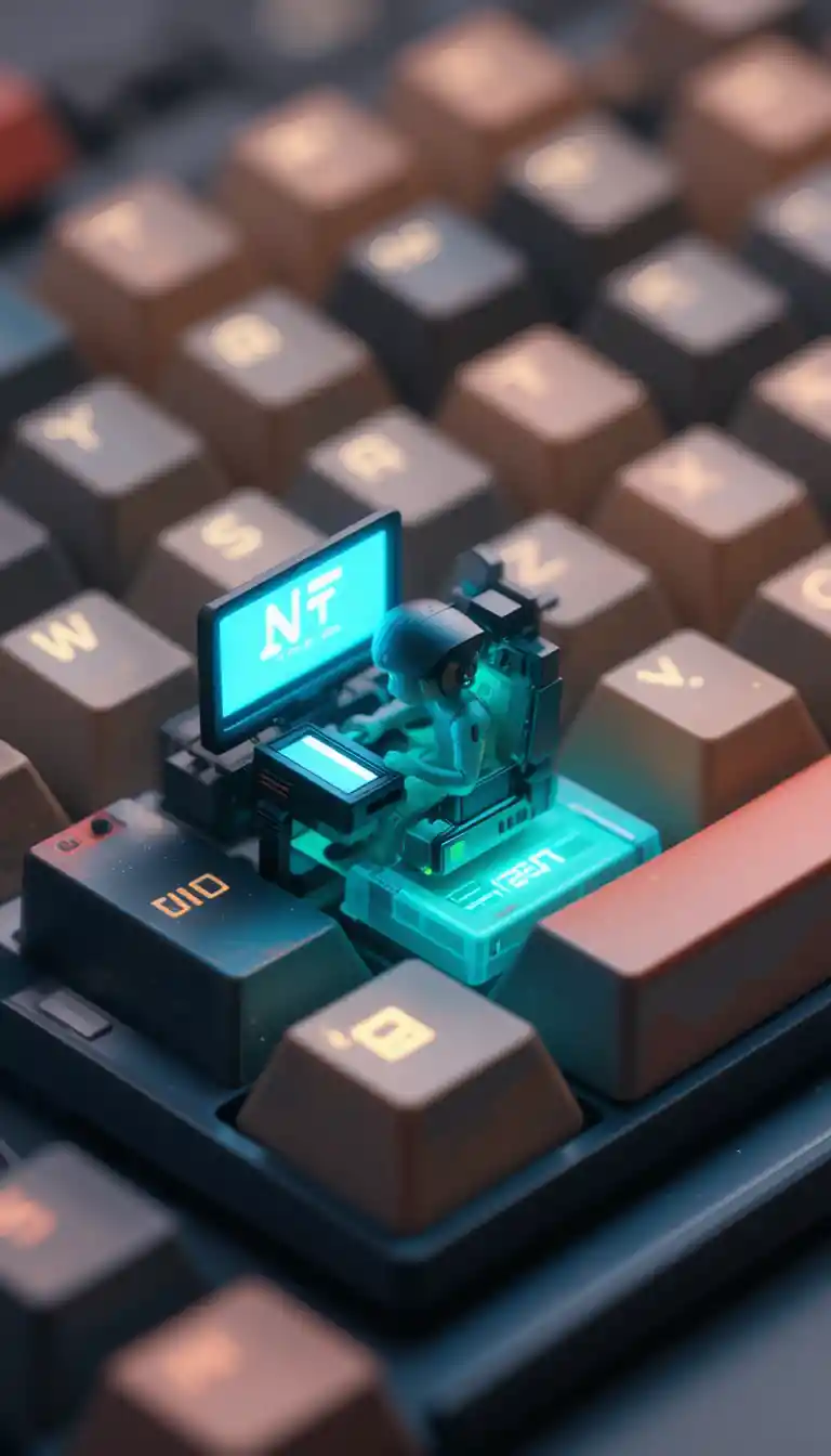 Joueur miniature à l’intérieur de touches de clavier illustration 3D
