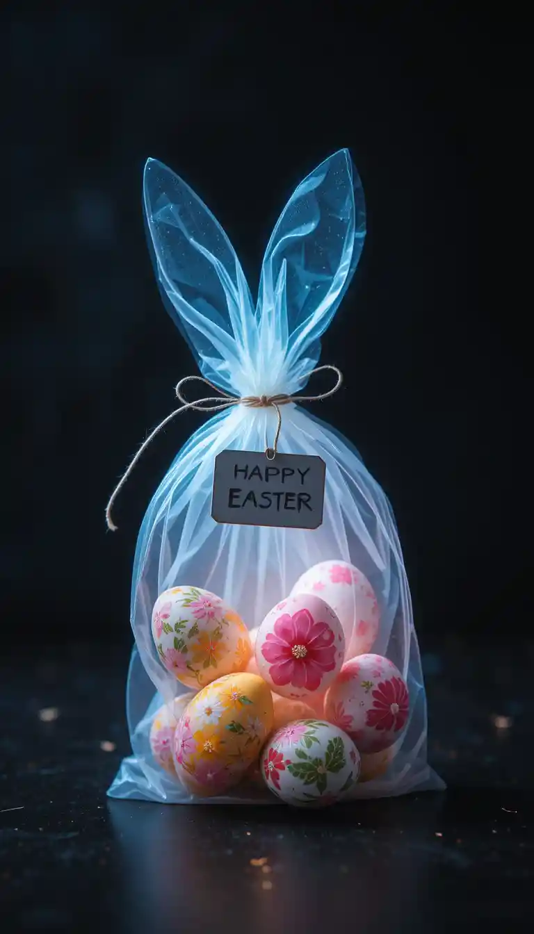 Glowing translucent rabbit bag with painted easter eggs