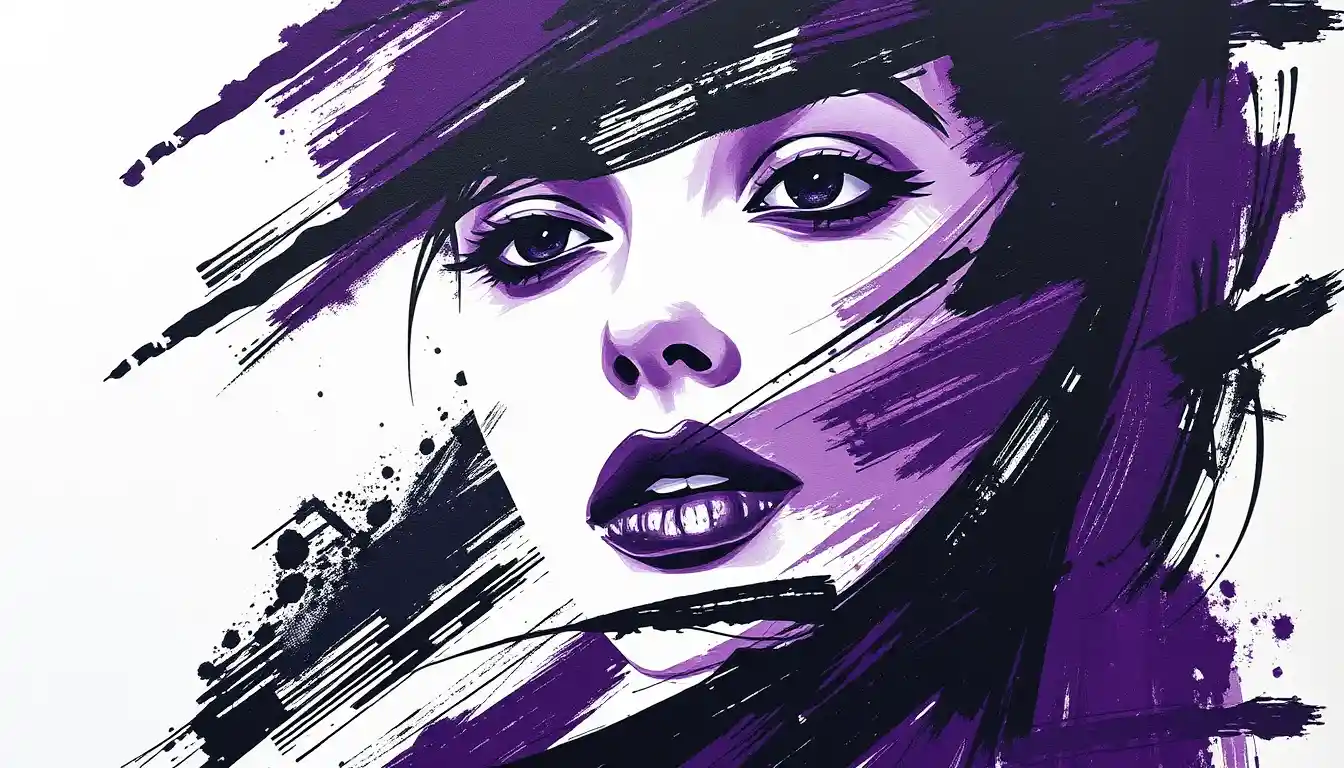 Abstract portrait of a woman in bold dark brush strokes