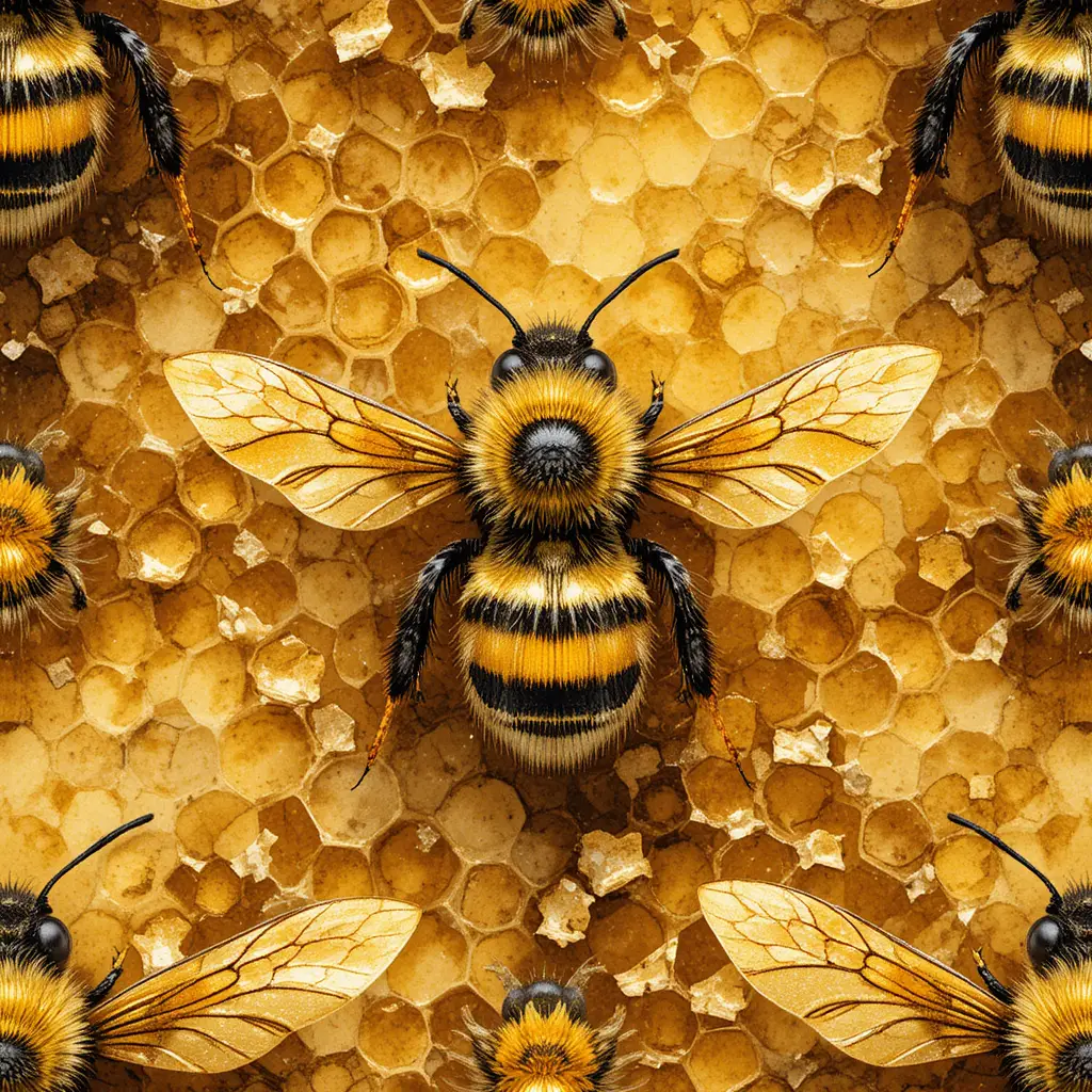 Watercolor bee and honeycomb seamless abstract pattern