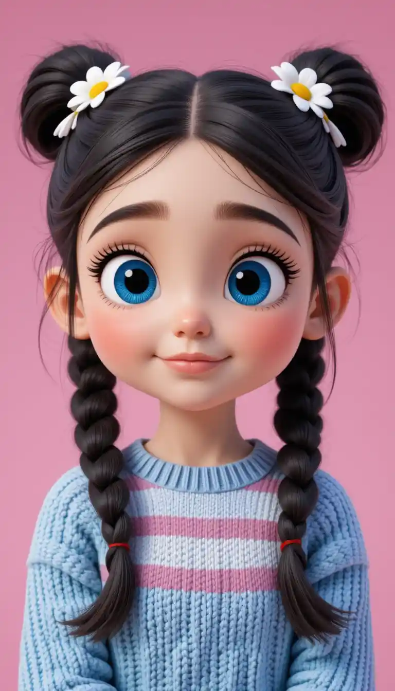 Cute girl portrait with blue eyes on pink background